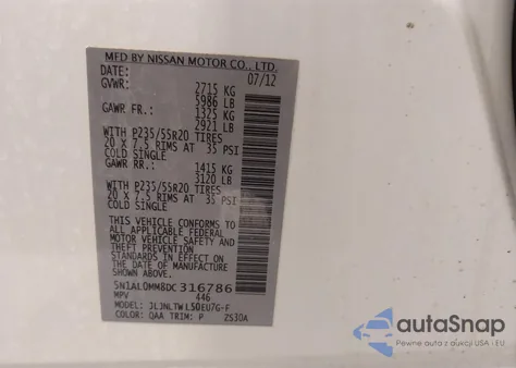 2013 Infiniti Jx35 z USA, uszkodzony, nr VIN 5N1AL0MM8DC316786